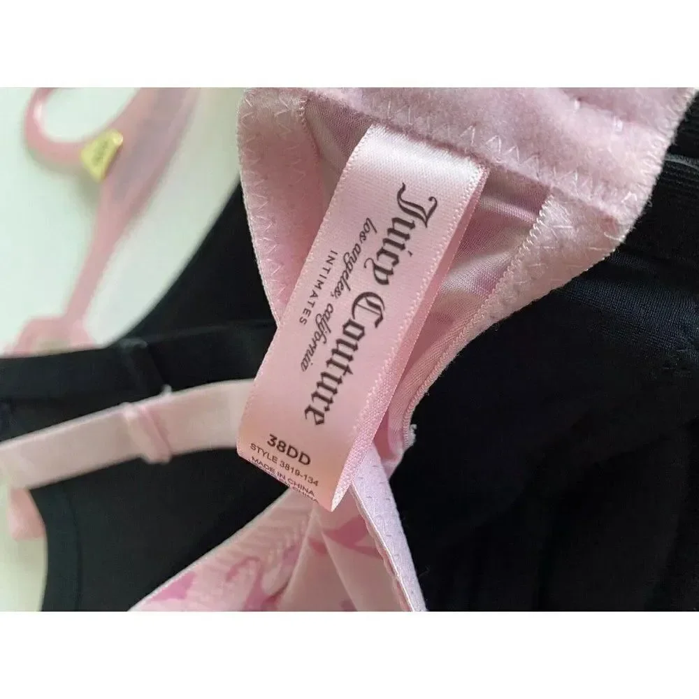 2‎ Pack Juicy Couture Bra Show Me Off JC3819 Pink Logo And Black Sz 38 DD NEW